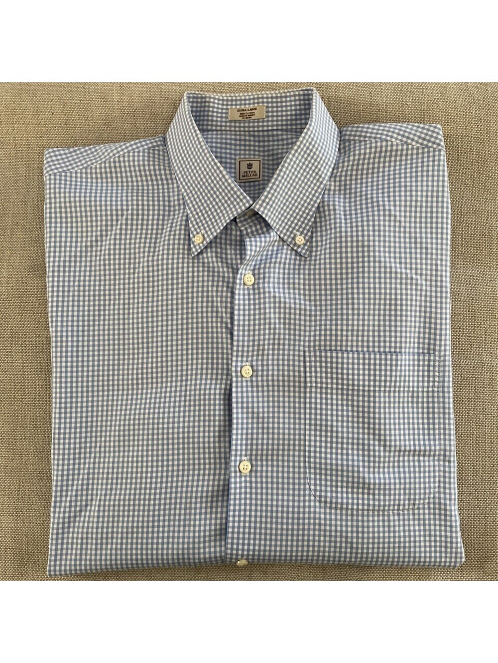 Peter Millar Blue Ginham Check Button Down Sport Shirt XL